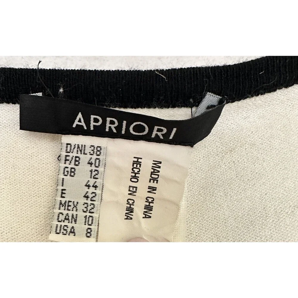 Apriori Escada Blue White Black Soft Knit Short Sleeve Sweater Top Sz 8